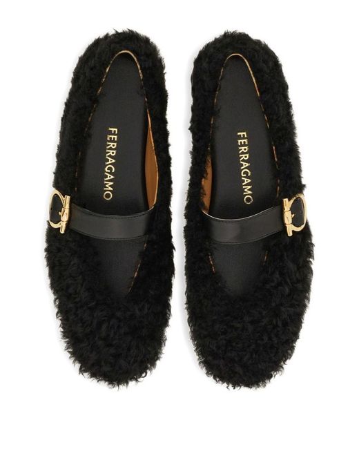 Ferragamo Black Buckle-Fastening Shearling Lace-Up Shoes