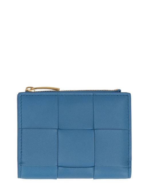Bottega Veneta Blue Cassette Intrecciato Bi-fold Wallet