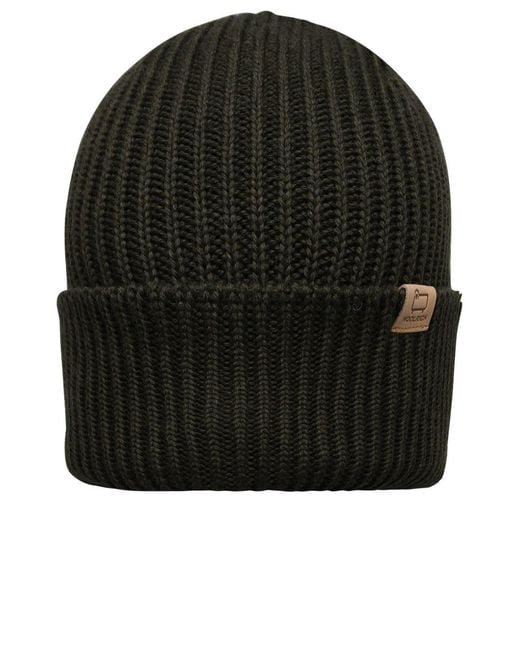 Woolrich Black Military Ribbed Beanie for men