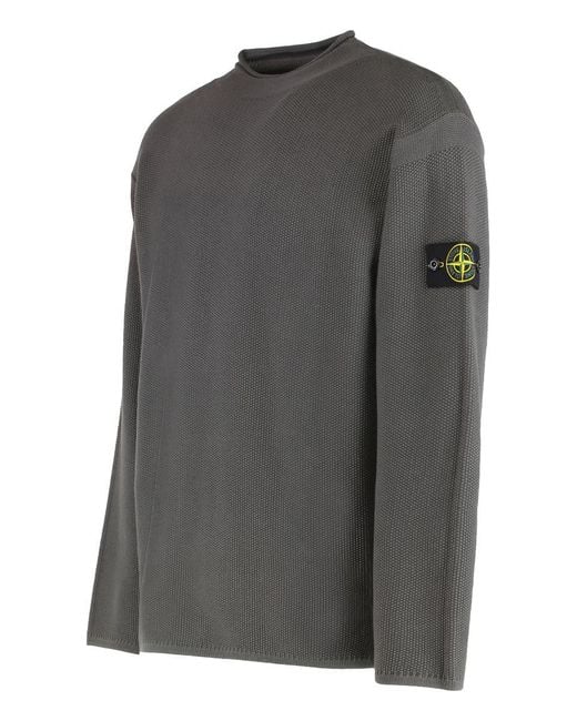 Stone Island Gray Sweater With A Polo Neck And Reverse Stitch Details for men