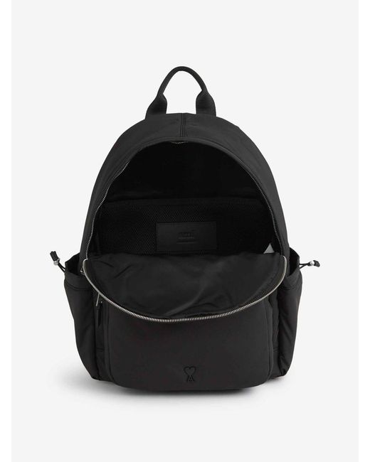 AMI Black Quilted Canvas Backpack for men