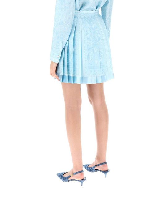 Versace Blue Barocco Pleated Mini Skirt