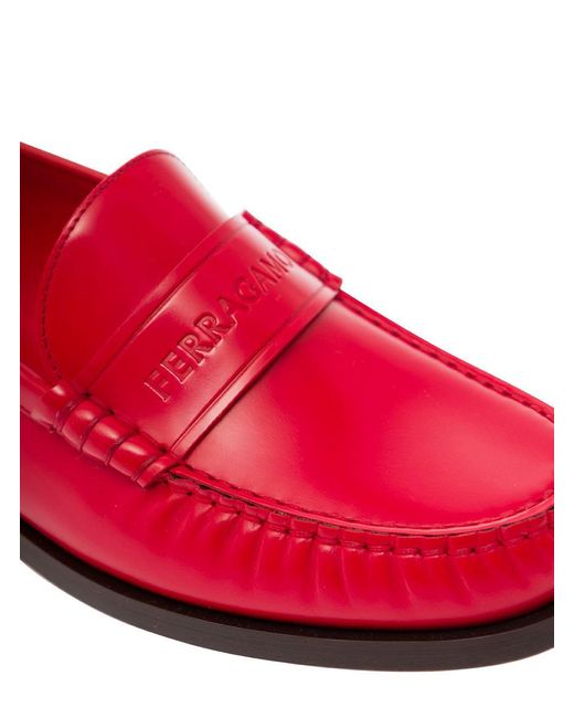 Ferragamo Red Loafers With Embossed Logo