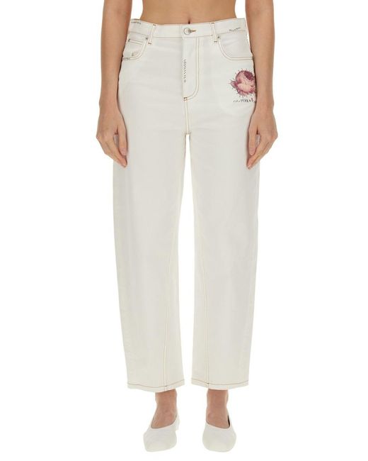 Marni White Pants With Flower Appliqué