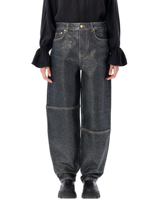 Ganni Black Shimmery Foil Stary Jeans