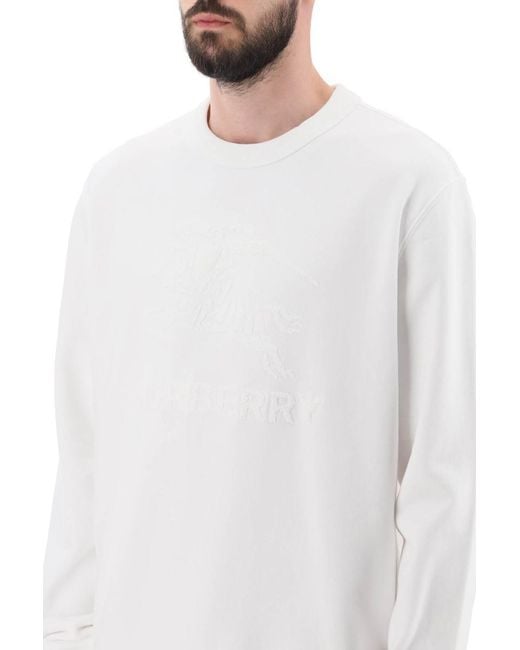 Burberry White 'rayner' Crew Neck Sweatshirt With Equestrian Knight for men