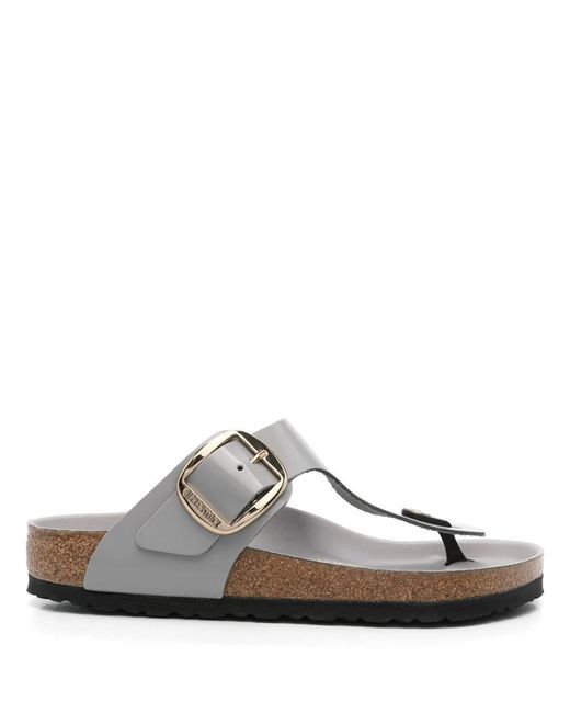 Birkenstock Gizeh Big Buckle Shine Stone Coin, Natural Lea in White | Lyst