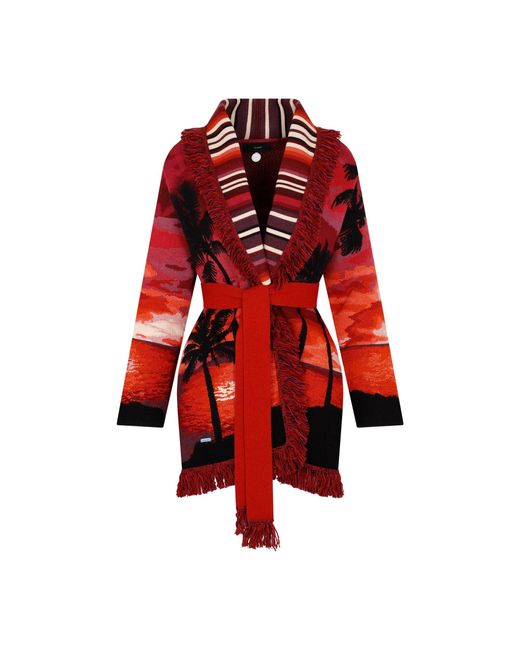 Alanui Wool Sunset On The Sea Icon Cardigan Sweater in Red - Lyst