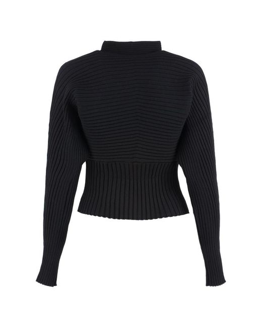 Tory Burch Black Ribbed Knit Pullover