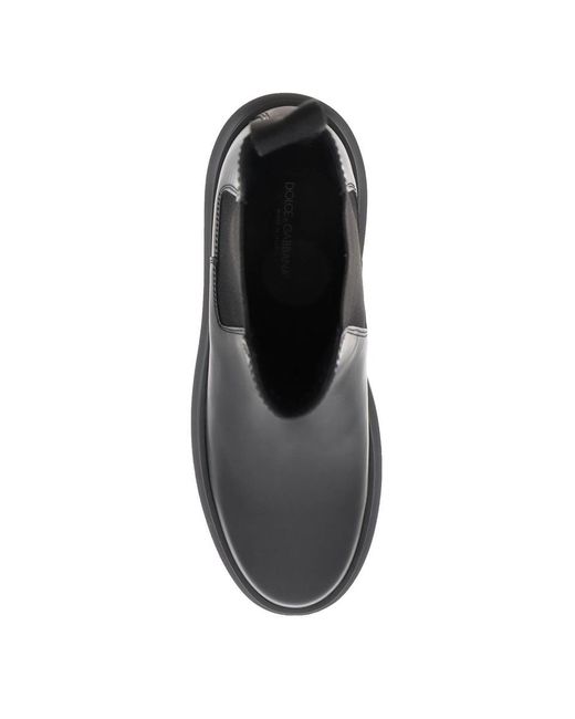 Dolce & Gabbana Black Chelsea Boots In Brushed Leather for men