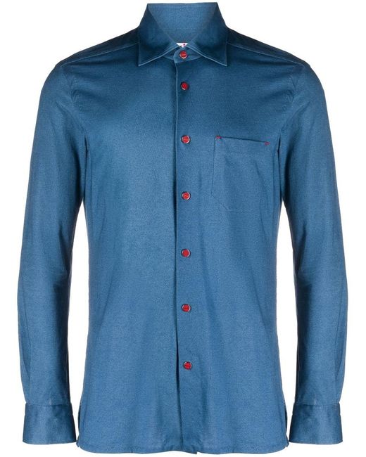 Kiton Blue Cotton Long Sleeve Shirt for men