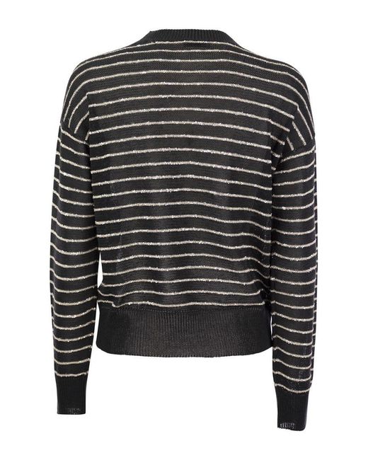 Brunello Cucinelli Black Striped Cotton Sweater