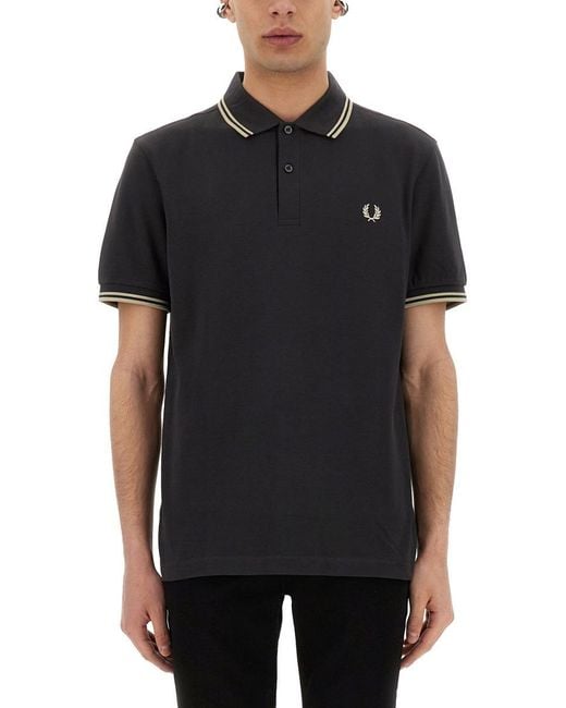 Fred Perry Men's Black Cotton Pique Polo Shirt With Double Stripe