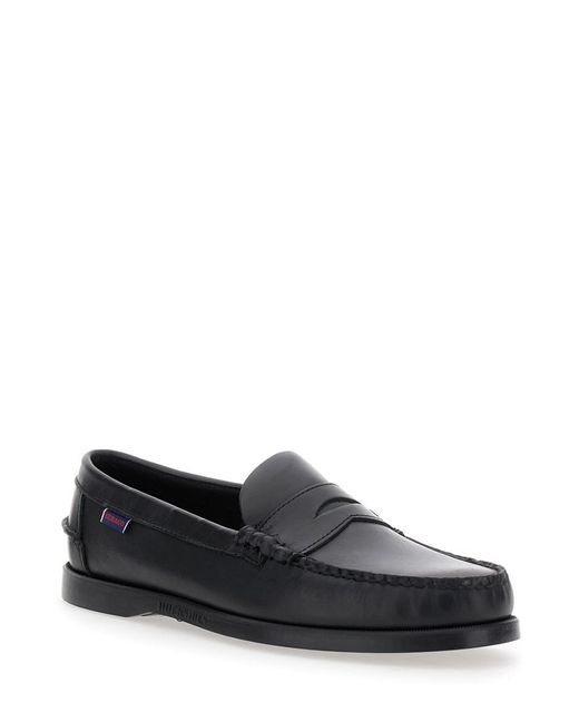 Sebago Black 'Dolphin' Loafers With Side Logo Label And Slip On Design for men