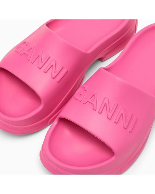 Ganni Pink Logo Rubber Pool Slides