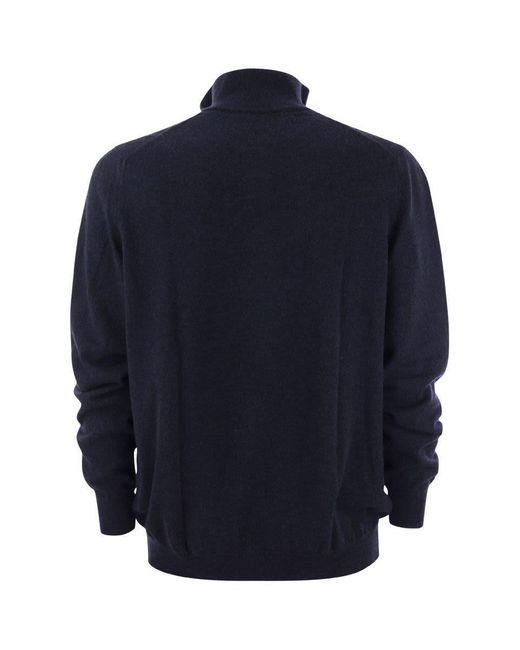 Fedeli Blue Favonio - Zip Turtleneck Sweater In Cashmere for men
