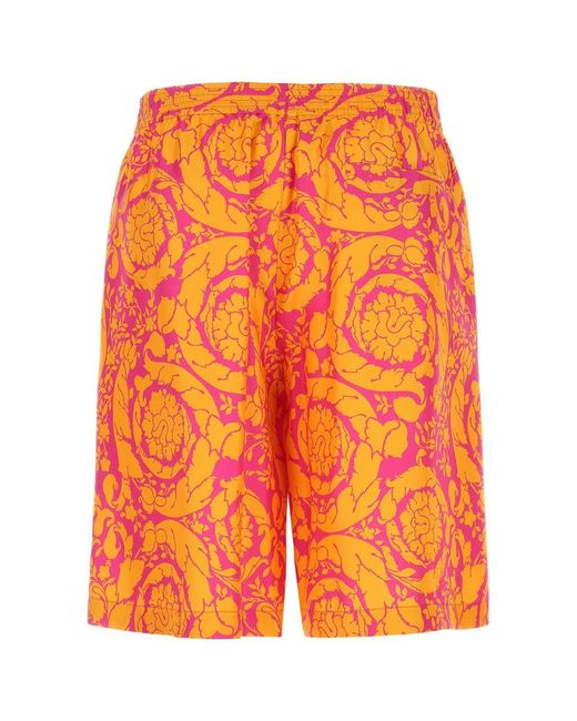 Versace Orange Baroque Print Silhouette Shorts for men
