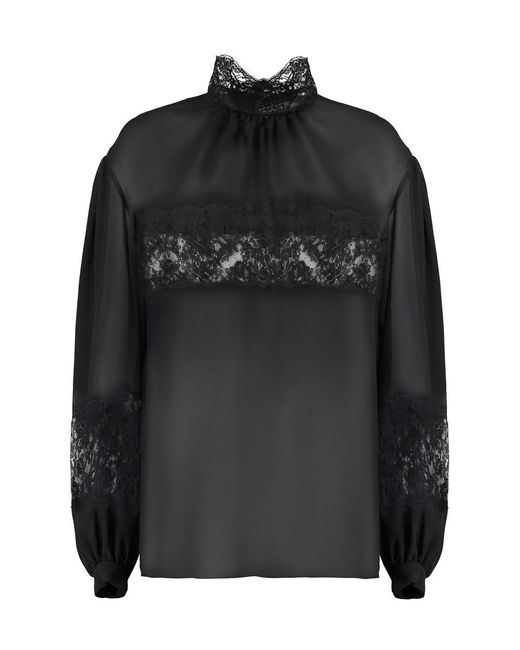 Dolce & Gabbana Black Lace And Georgette Blouse