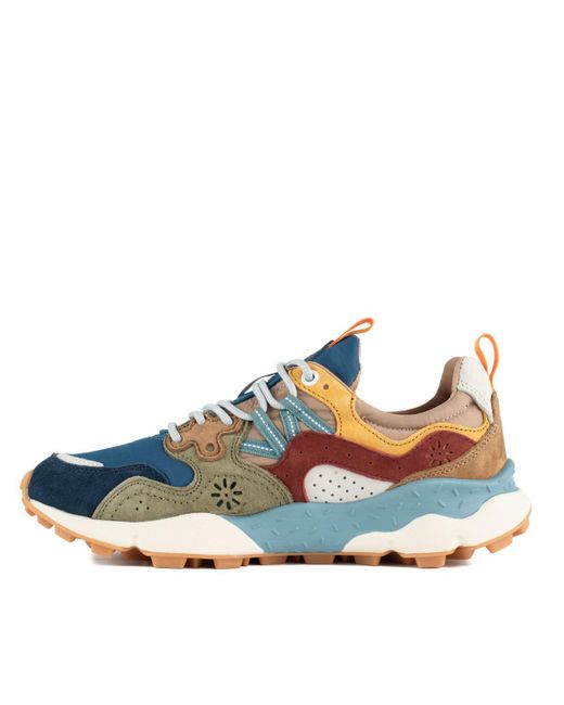 Flower Mountain Blue Yamano 3 And Army Suede And Nylon Sneakers for men