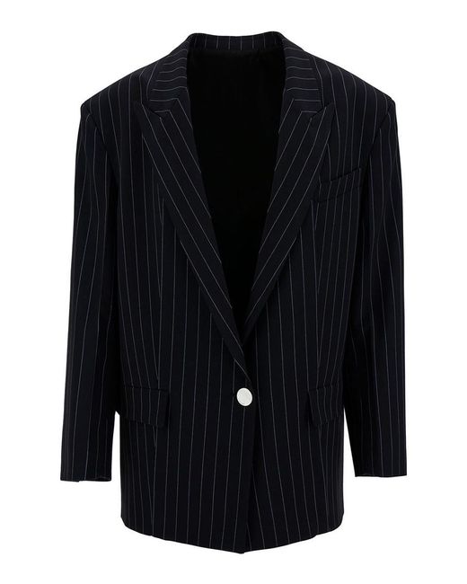 The Attico Black Glen Oversized Pinstripe Single-Breasted Jacket