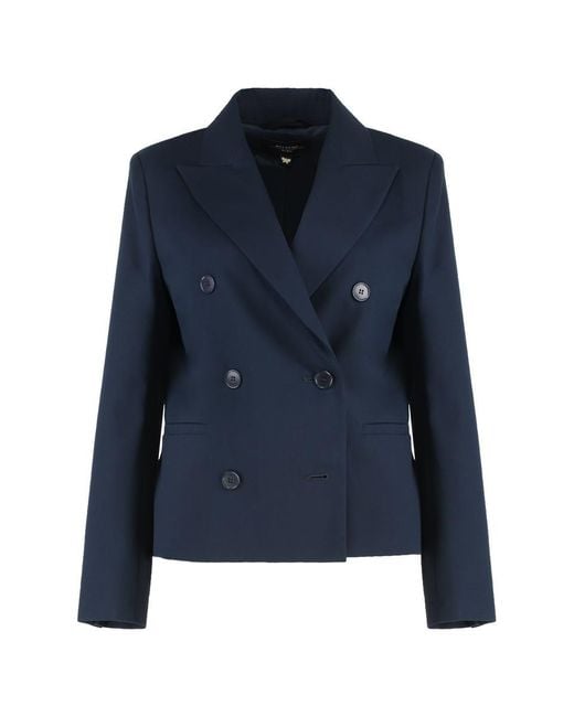 Weekend by Maxmara Blue Double-Breasted Jacket Carpet