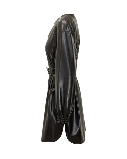 Pinko Women's Black Short Faux Leather Dress With Logo Belt
