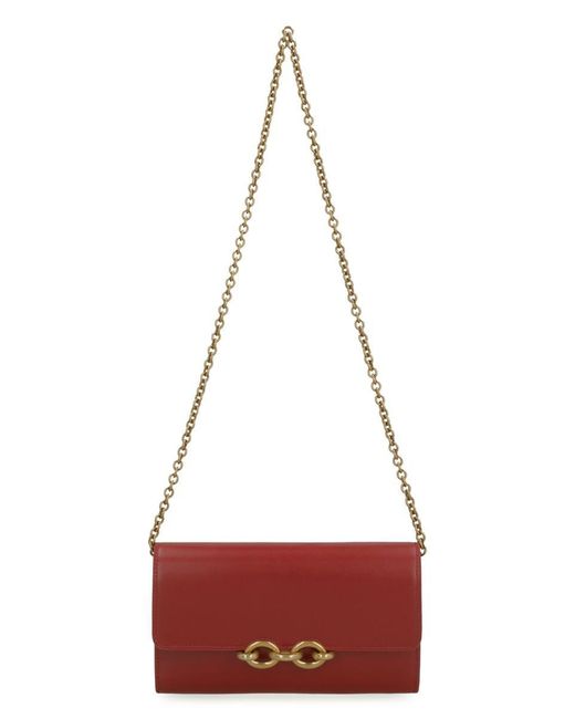 Saint Laurent Red Maillon Leather Wallet On Chain