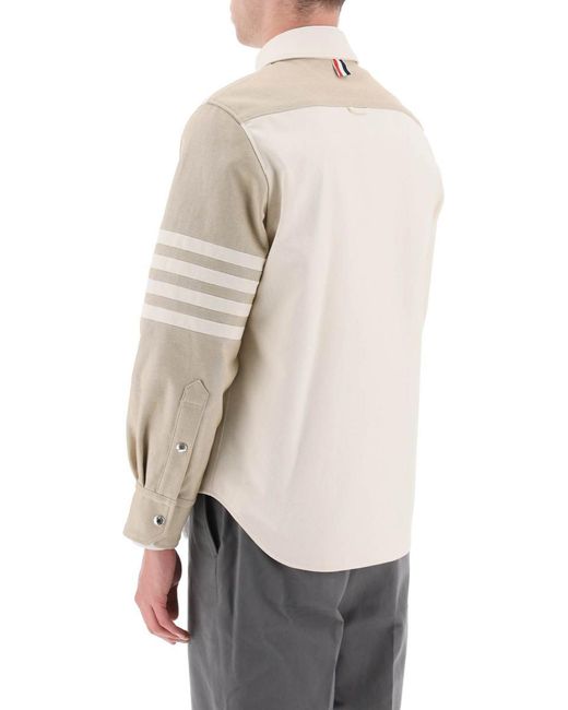 Thom Browne White Funmix 4-bar Overshirt In Selvedge Denim for men