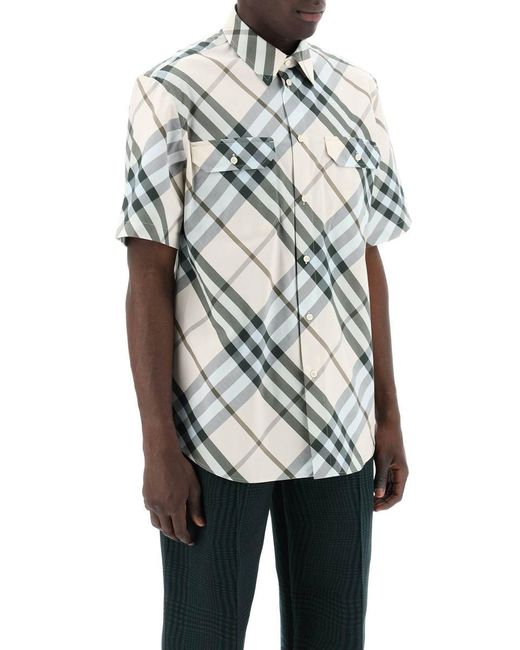 Burberry White Short-Sleeved Checkered Shirt for men