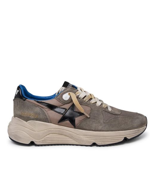 Golden Goose Deluxe Brand Brown Running Sole Sneakers In Suede And Multicolored Fabric for men
