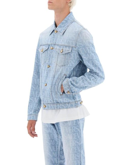 Versace Blue Allover Denim Jacket for men