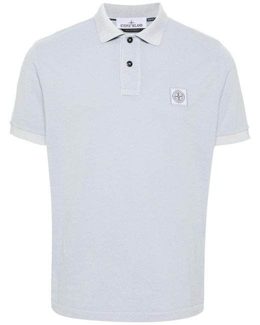 Stone Island White Logo Cotton Polo Shirt for men