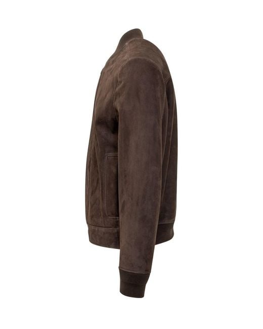 Salvatore Santoro Brown Suede Leather Bomber Jacket for men