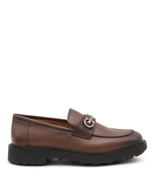 Ferragamo Cocoa Brown Leather Gancini Loafers for men