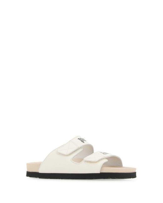 Palm Angels White Ivory Leather Slippers