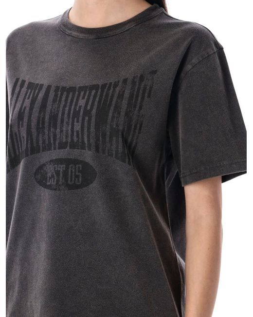 T By Alexander Wang Black Distressed Logo Cotton Tee
