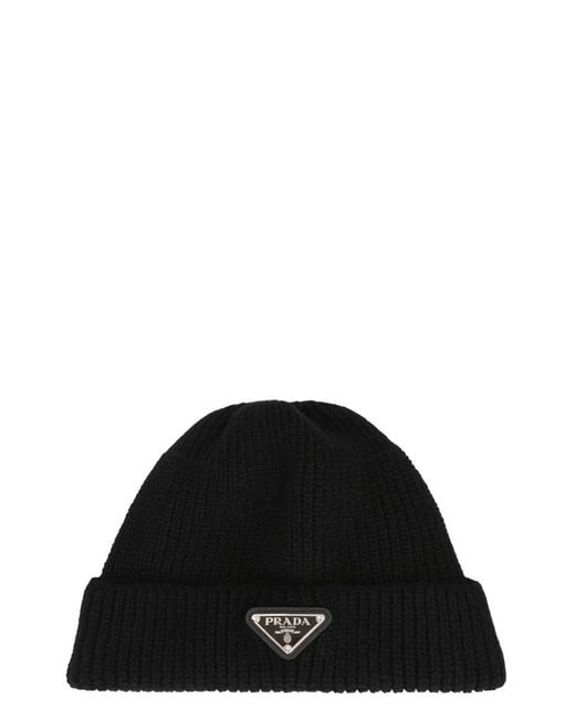 Prada Black Ribbed Knit Beanie for men