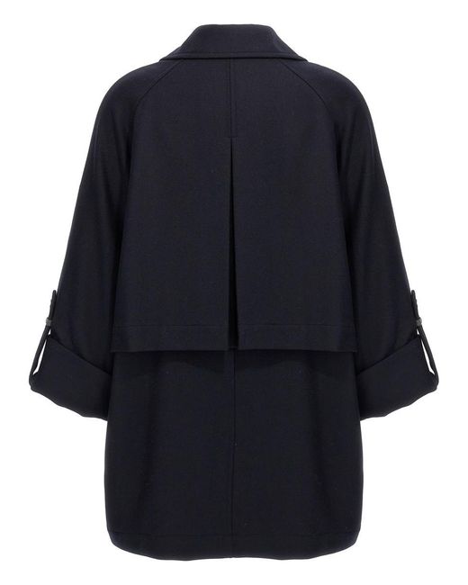 Brunello Cucinelli Blue 'Shiny Cuff Details' Caban Coat
