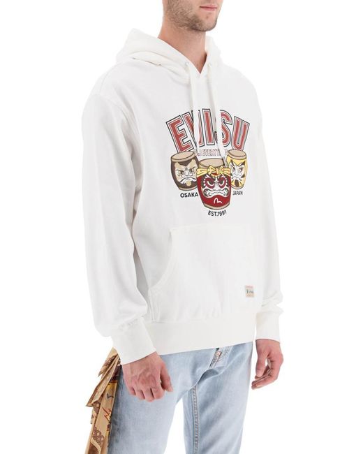 Evisu White Hoodie With Embroidery And Print for men