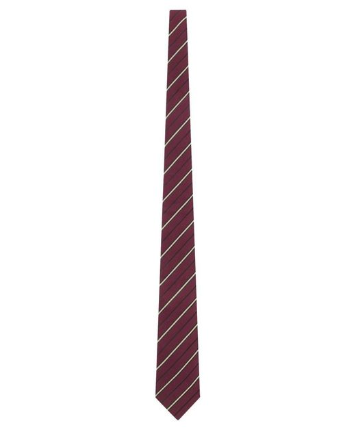 Saint Laurent Purple Silk And Wool Striped Wide Tie for men