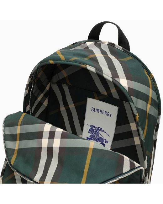 Burberry Green Shield Check Pattern Nylon Backpack for men