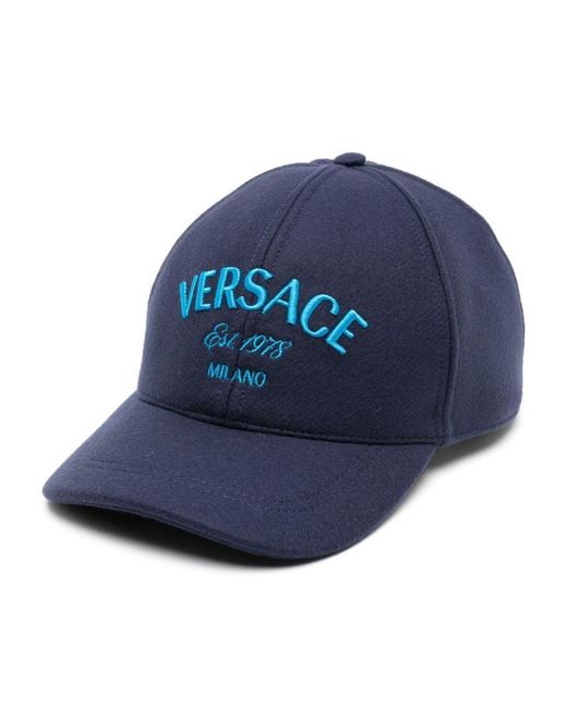 Versace Blue Milano Stamp Embroidered Baseball Cap for men