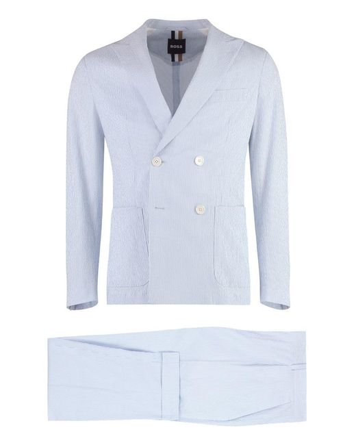 Boss Blue Cotton Two-Pieces Suit for men