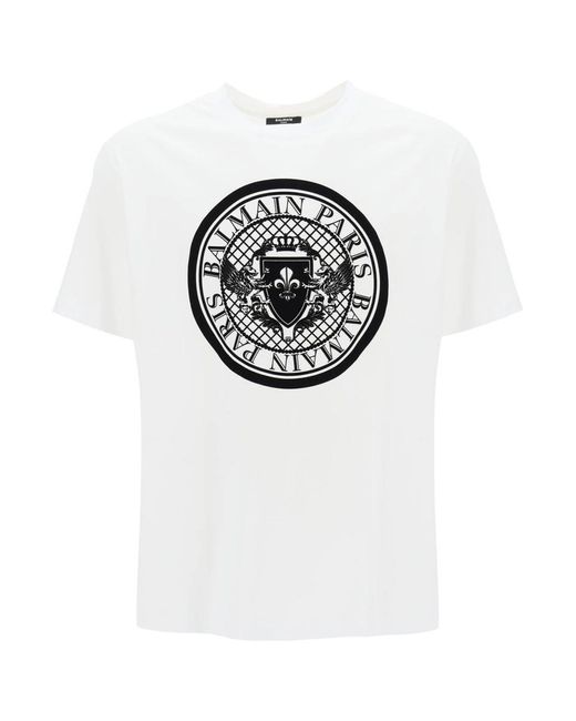 Balmain Gray T-Shirt With Flocked Coin Print for men