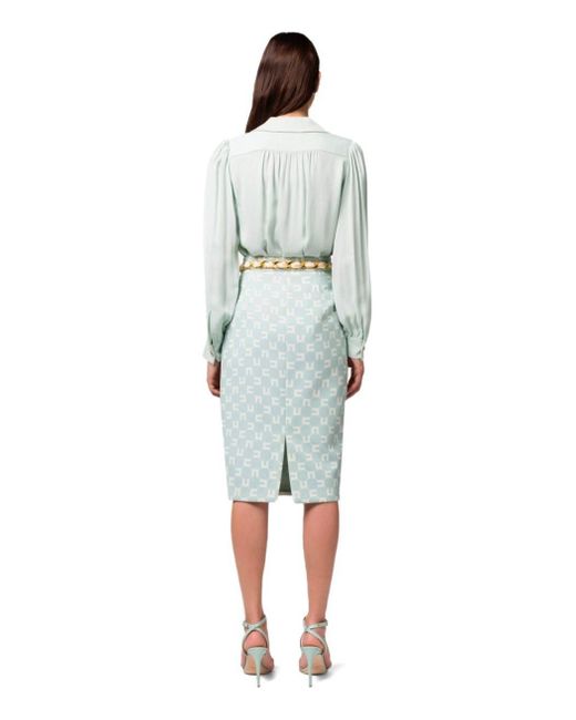Elisabetta Franchi Green Acqua Monogram Belted Skirt