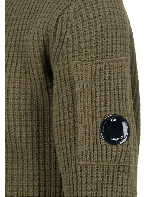 C P Company Green Full-Zip Wool Blend High Collar Sweater for men
