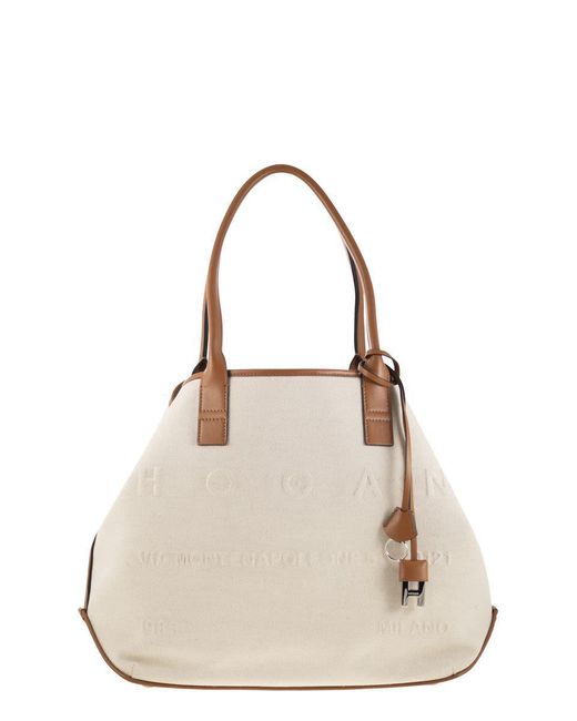 Hogan Natural Medium Canvas Shopping Bag
