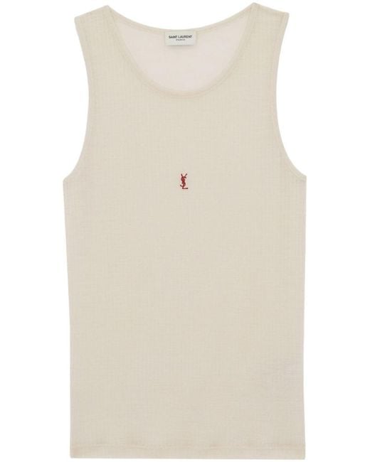 Saint Laurent Natural Logo-Embroidered Ribbed Wool Tank