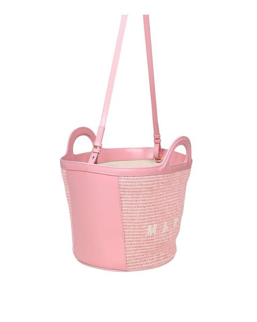 Marni Pink Leather And Raffia Handbag