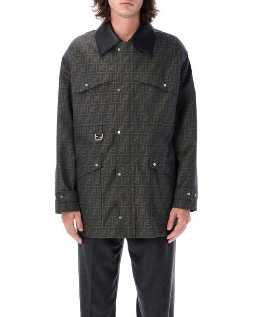 Fendi Gray Waxed Ff Jacquard Blouson for men